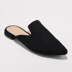 A New Day Black Faux Suede Velma pointy toe mules
